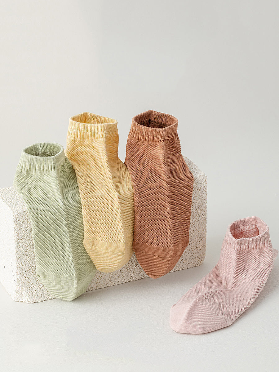 Women Color 5 Cotton Casual Pairs Socks Pure