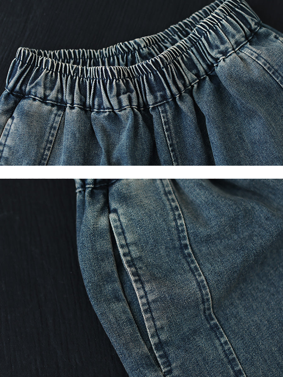 Women Autumn Artsy Spliced Denim Harem AH1038