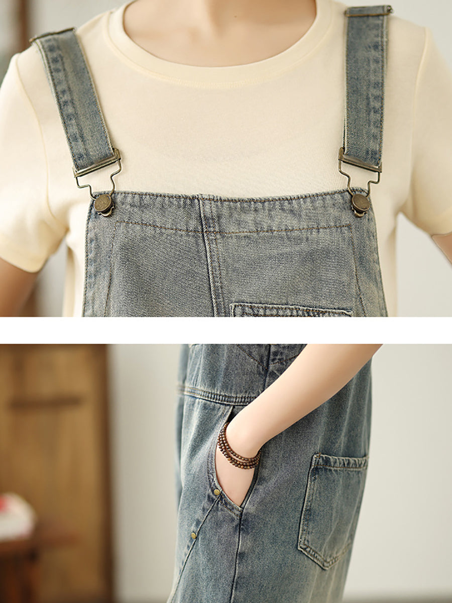Color Straight Women Pure Denim Jumpsuits Casual Summer