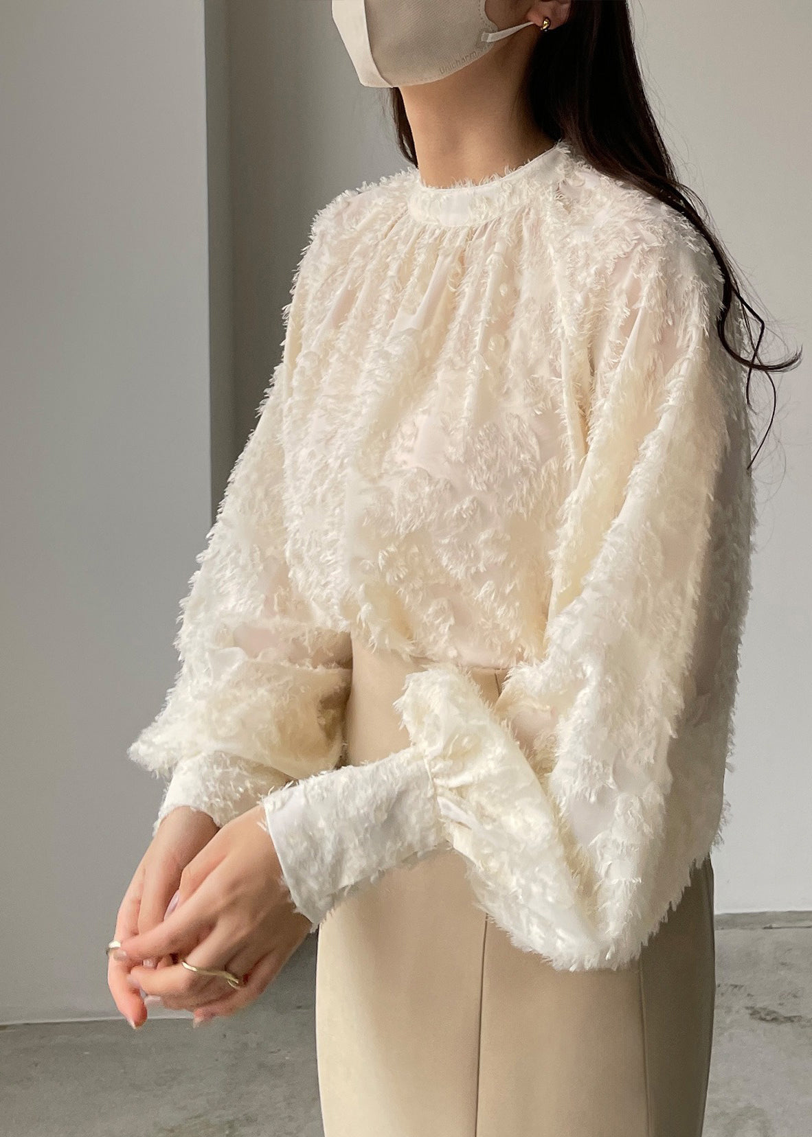 Sleeve Shirt Lantern Classy Chiffon Tasseled Beige Top