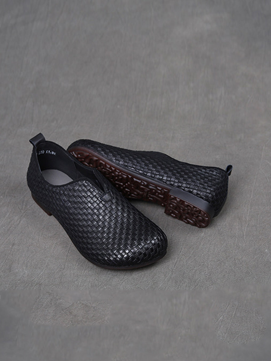 Women Weave Autumn Shoes Leather Vintage Genuine
