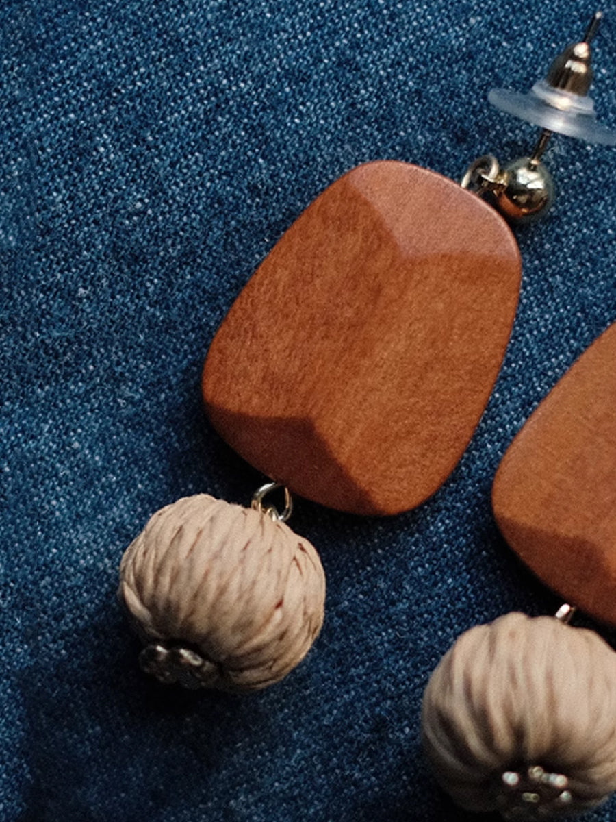 Ball Straw Women Wooden Earrings Weave Bohemia