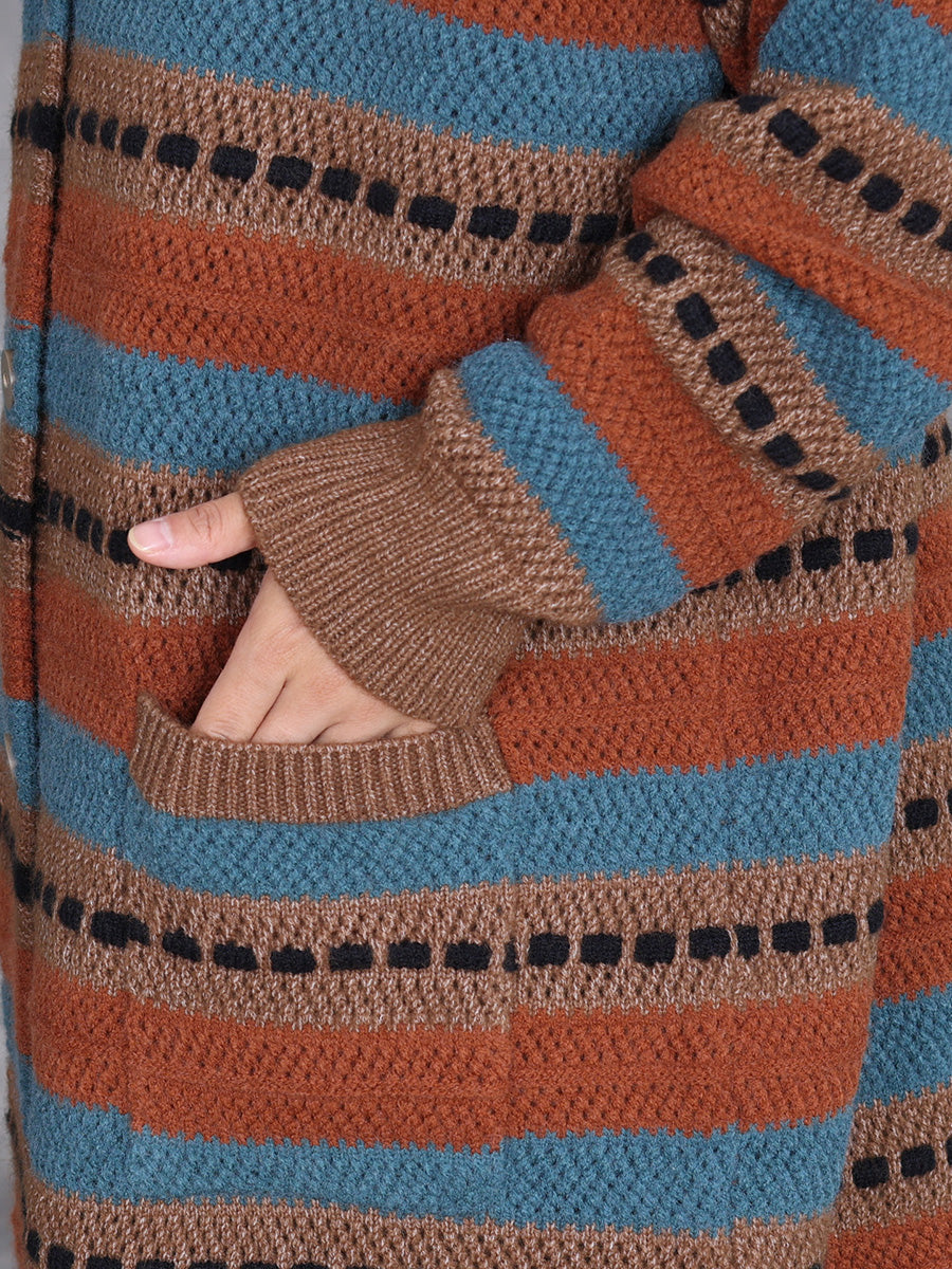 Women Autumn Lazy Stripe Knitted Cardigan Coat AH1051