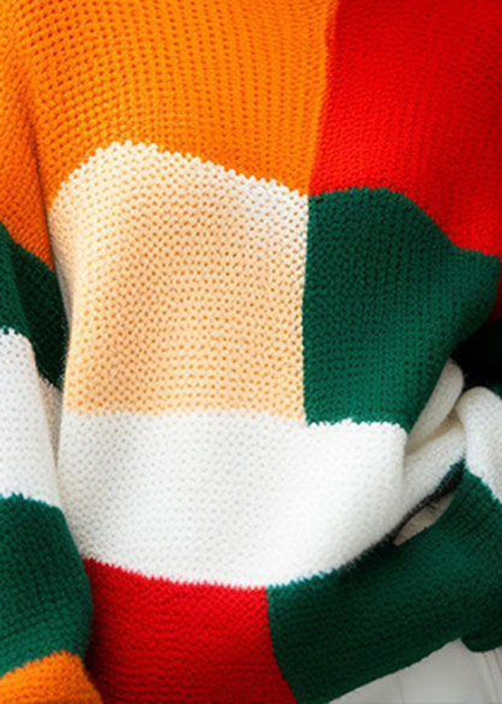 2025 New Colorblock Hign Neck Knit Sweater Tops Spring YY031