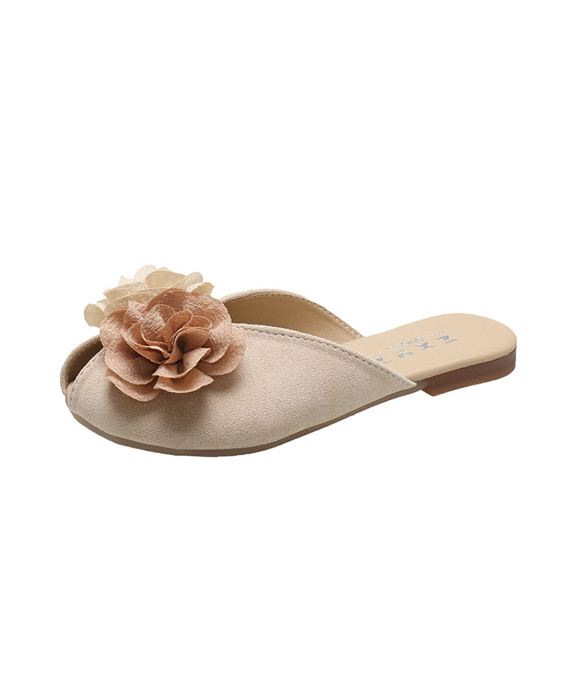 Floral Slide 2025 Khaki Suede Splicing New Sandals