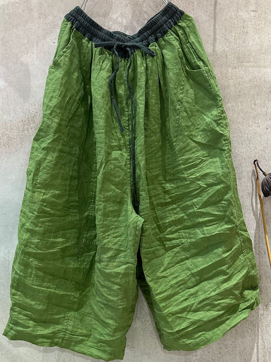 Summer Wide-leg Pants Colorblock Women Linen