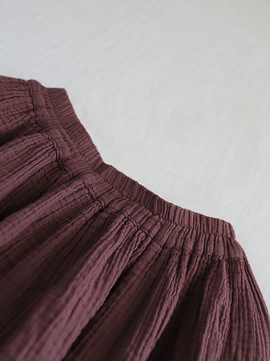 Women 100%Cotton Pure Color Retro Summer Skirt