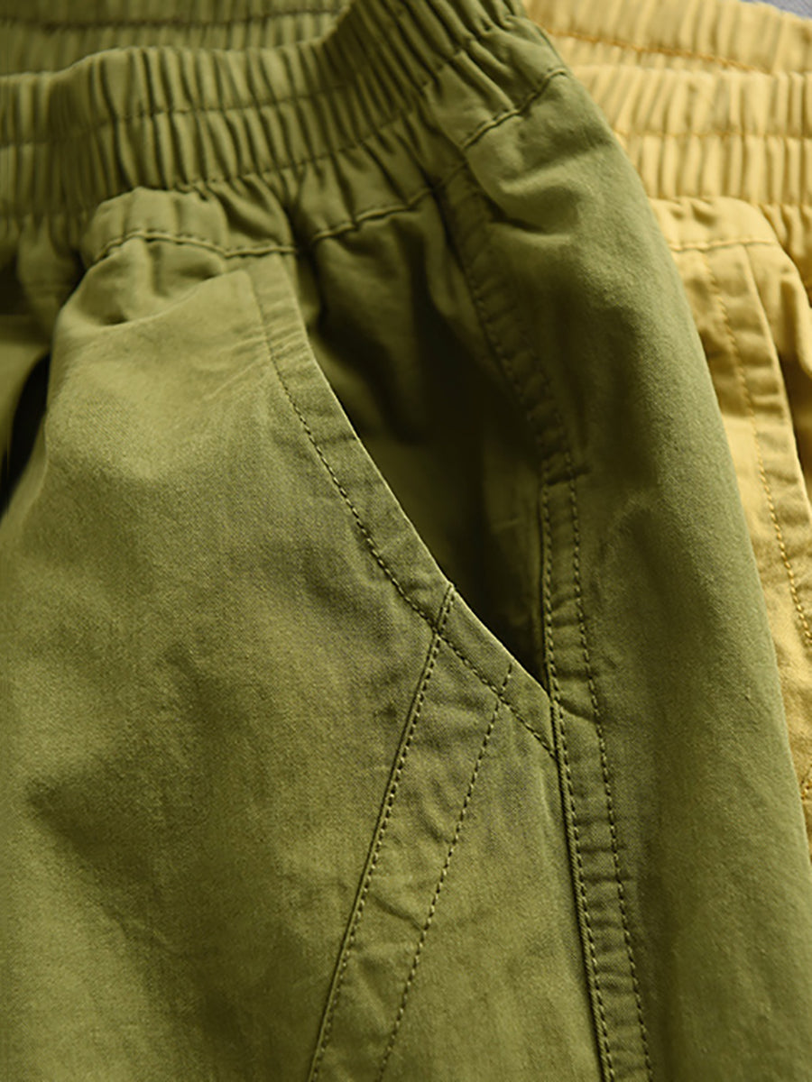 Pants 100%Cotton Casual Pure Color Cropped Women