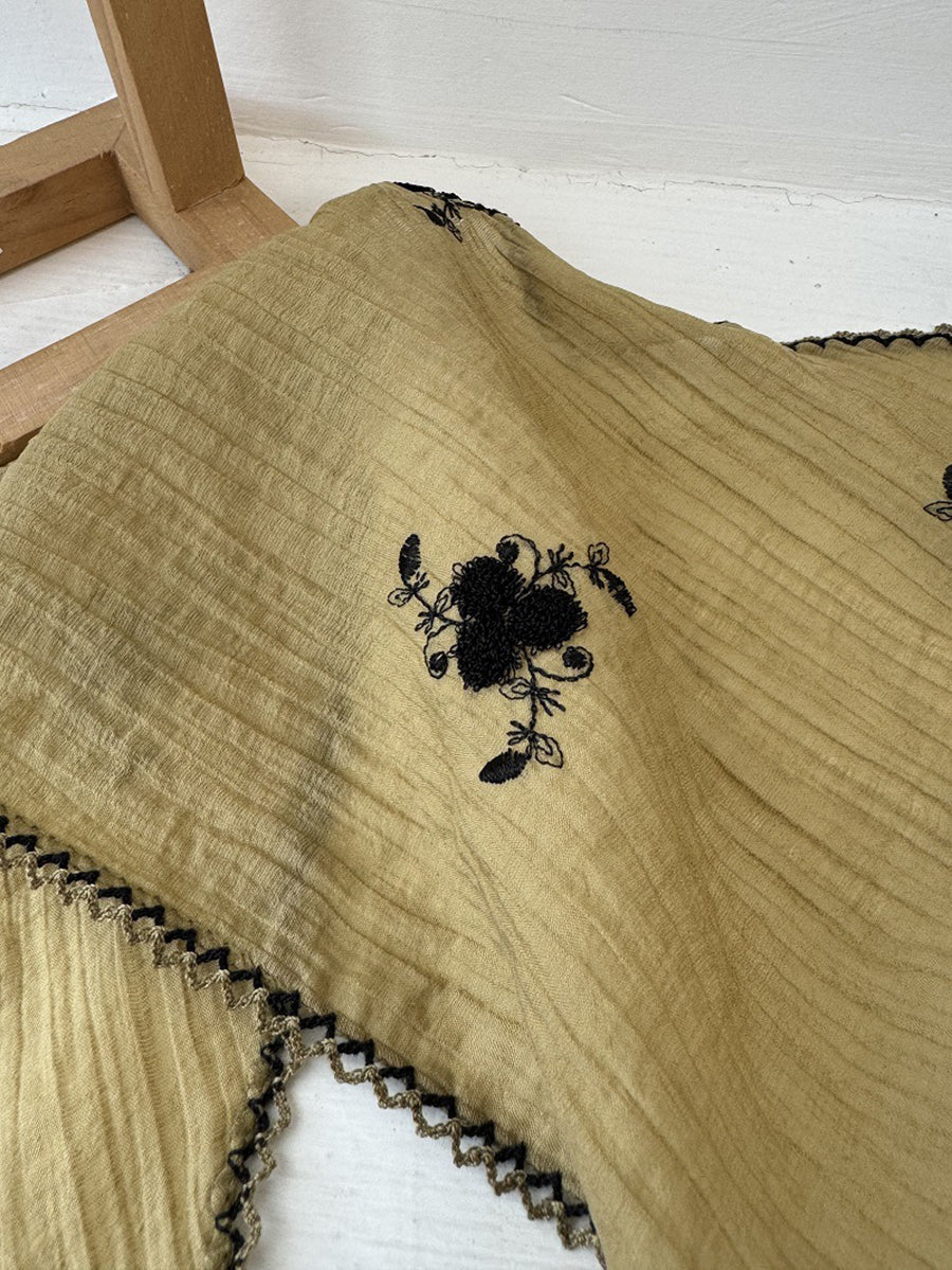 Women Embroidery Triangle Artsy Scarf Flower