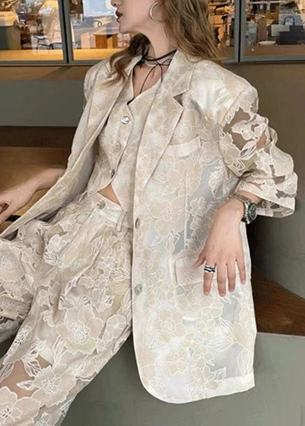 Piece Pants Light Hollow Suit Luxury White Three Vest Set Lace