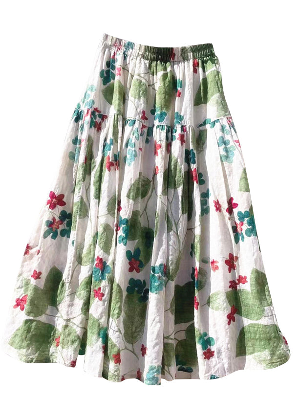 Green Print Cotton Skirt Waist Elastic New Summer