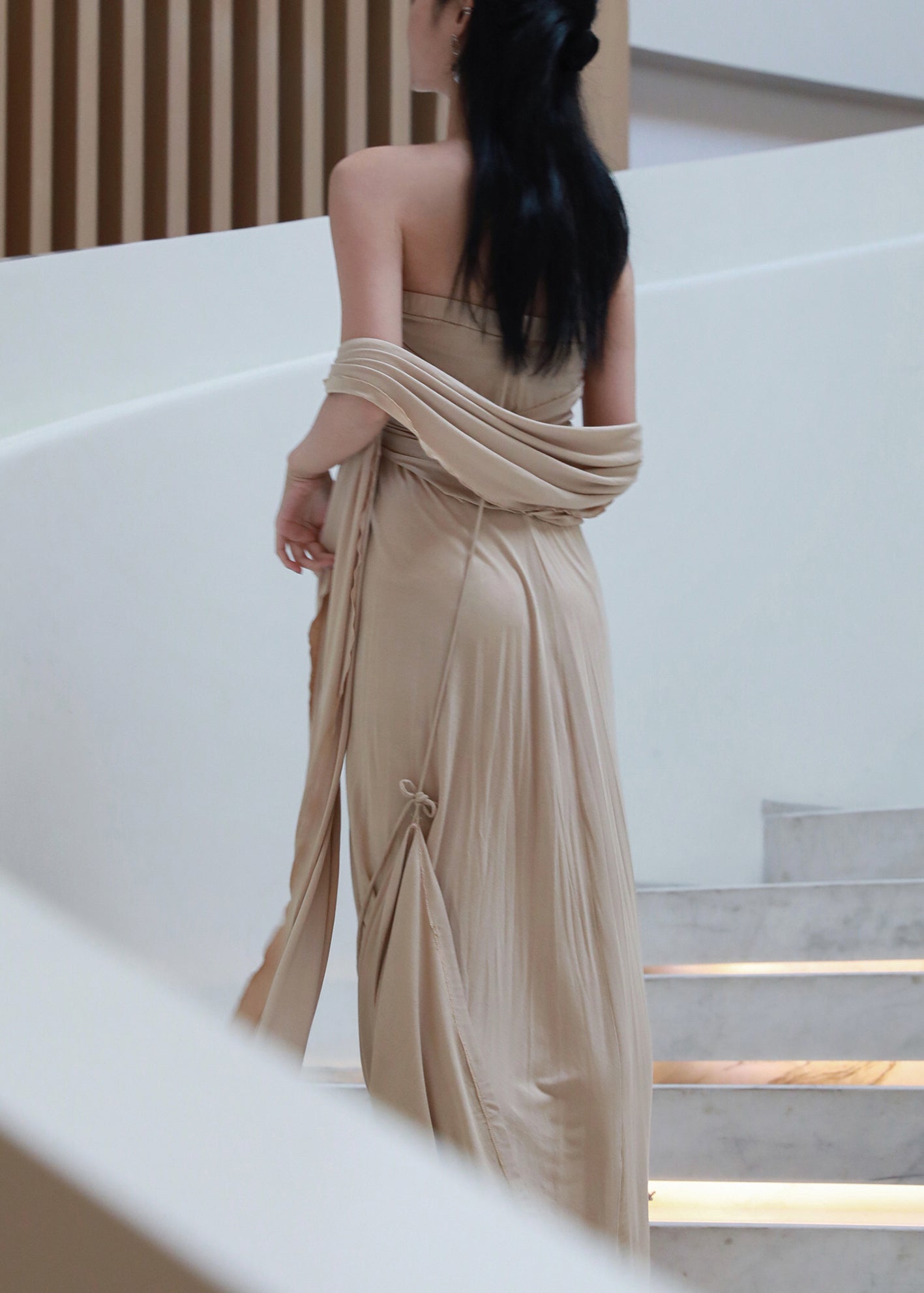 The Off Dresses Wrinkled Cotton French Long Khaki Shoulder