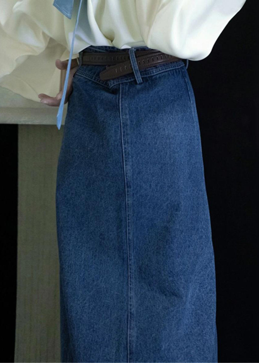 New Blue Waist Spring Denim High Open Skirts Side