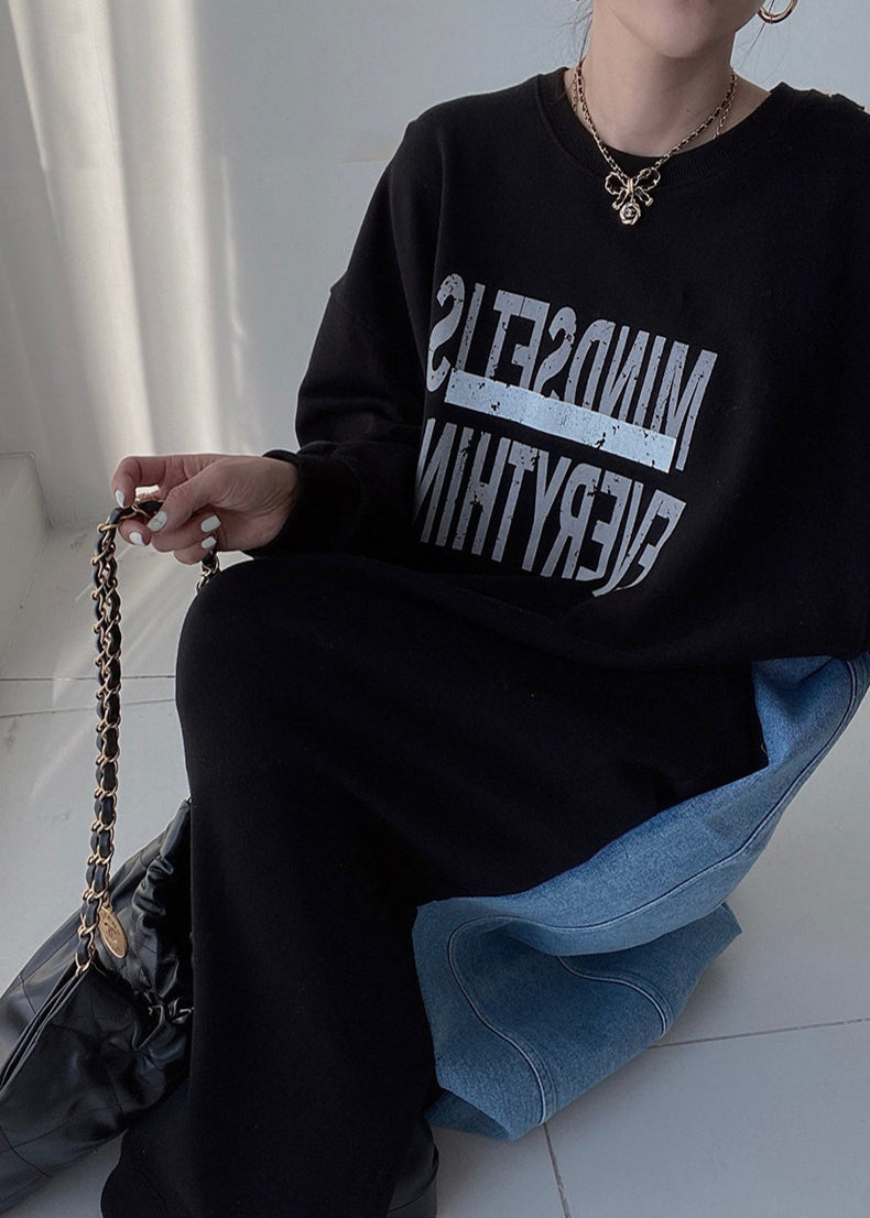 Patchwork Long Dresses Denim Oversized Natural Spring Black