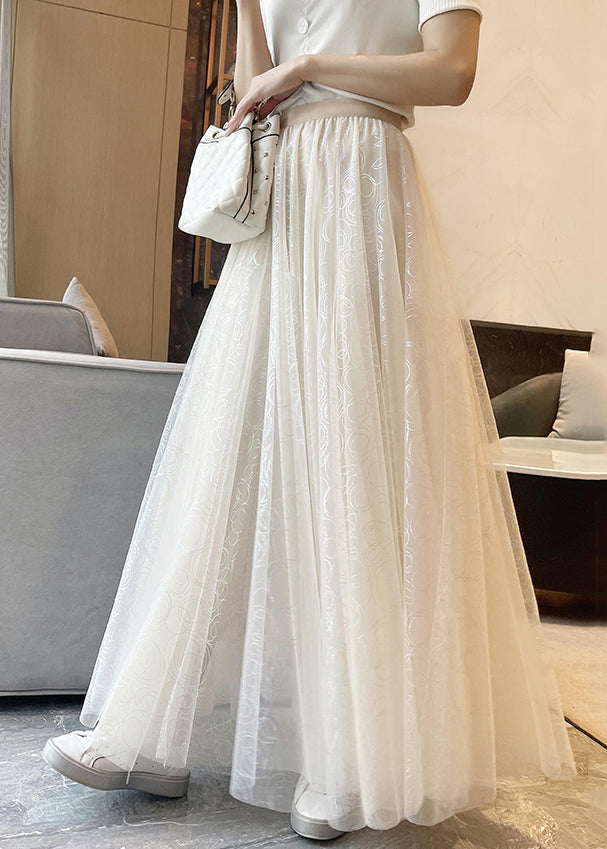 New Apricot Wrinkled Print High Waist Tulle Skirts Summer TT1033