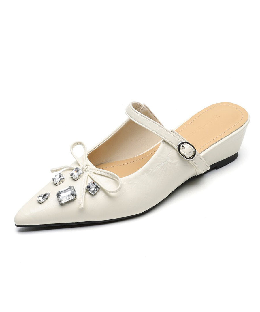 Pointed Apricot Splicing Slide Toe Sandals Faux Leather Zircon