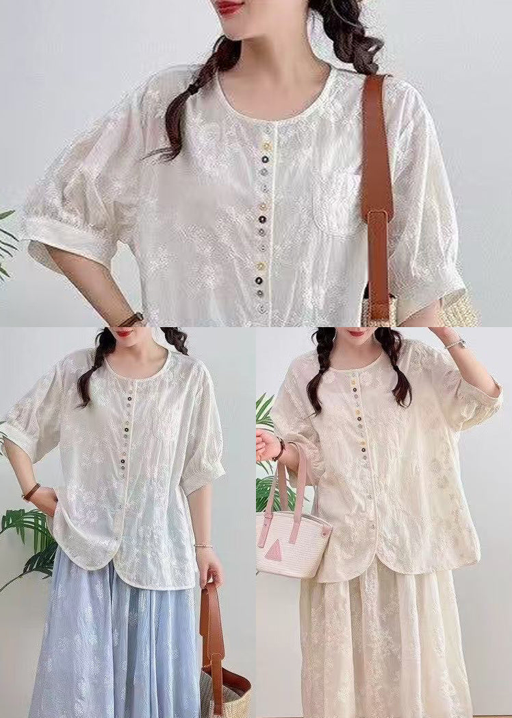 Shirt Oversized Apricot Jacquard Summer Cotton