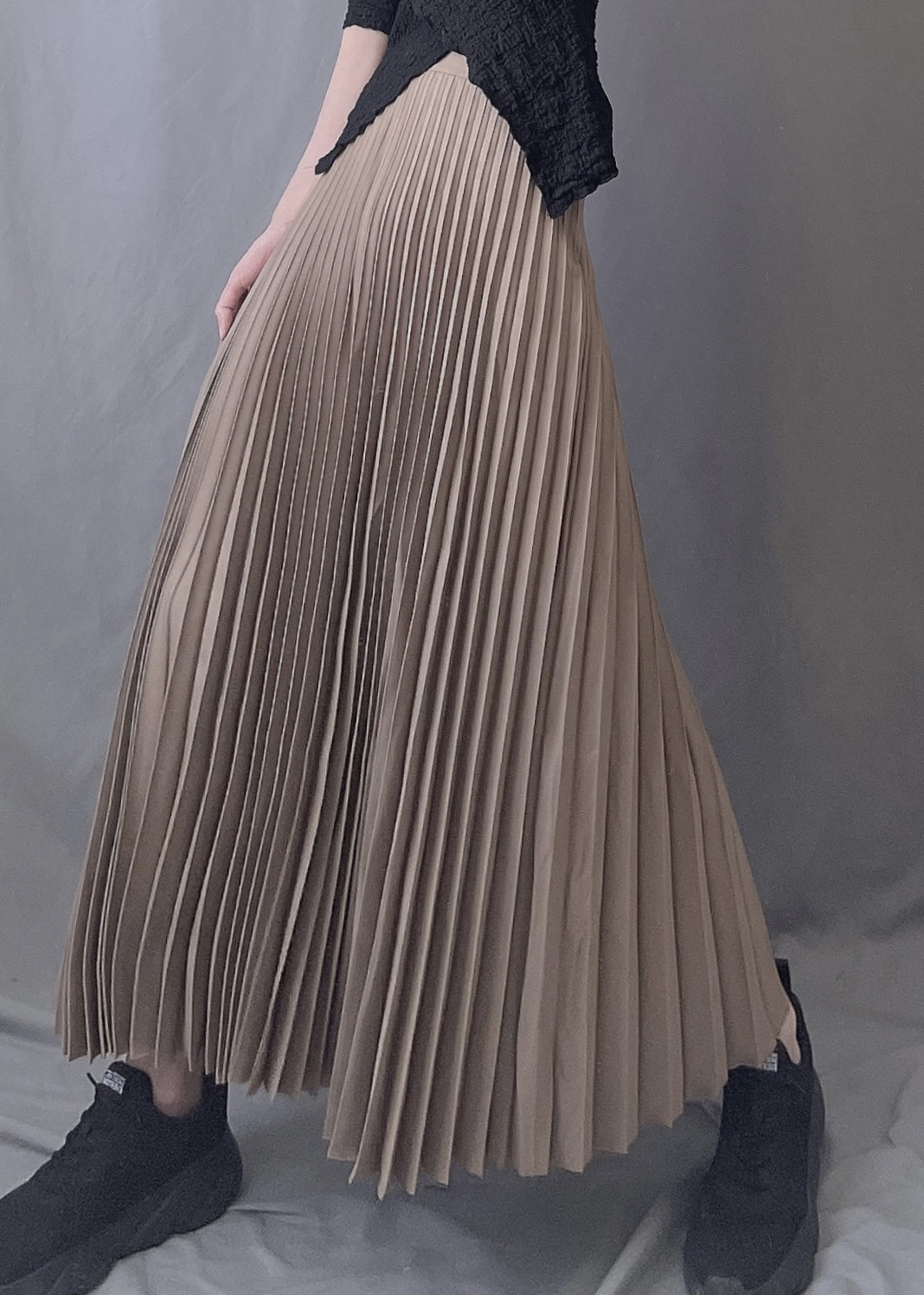 Art Chocolate Wrinkled Elastic Waist A Line Skirts Spring YJ005