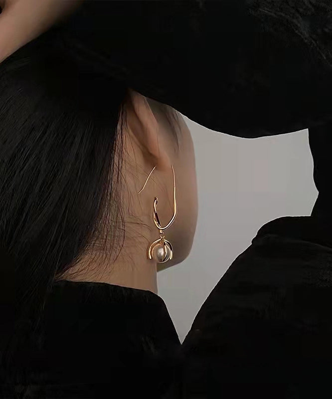 Art Gold Metal Overgild Pearl Hoop Earrings YD014