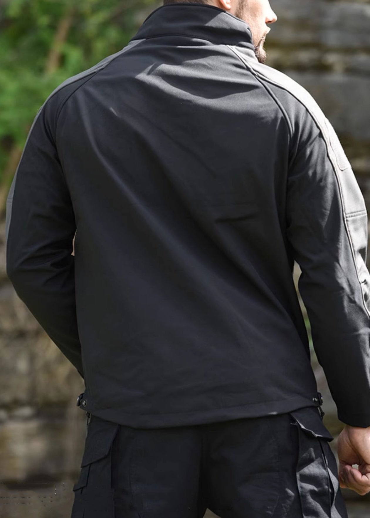 Spring Khaki Fleece Art Coat Men Zip Up Warm Patchwork Pockets