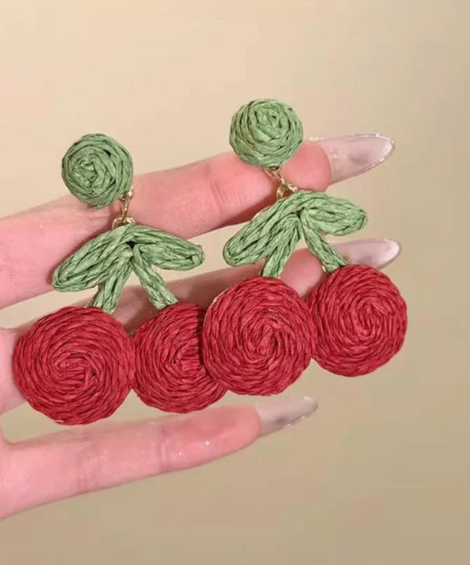 Earring Art Weaving Alloy Strawberry Red Drop