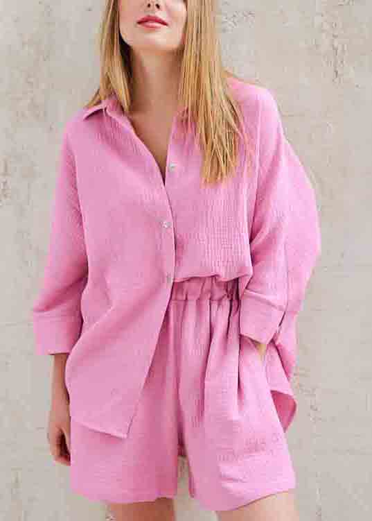 Solid Color Shorts Set Shirts Oversized Two And Pieces Art Cotton