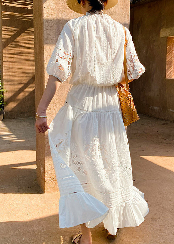 Two White Out Art And Shirts Ruffled Hollow Pieces Cotton Skirts