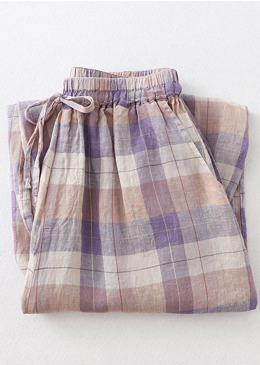 Oversized Linen Beautiful Harem Pants Plaid Colorblock Summer