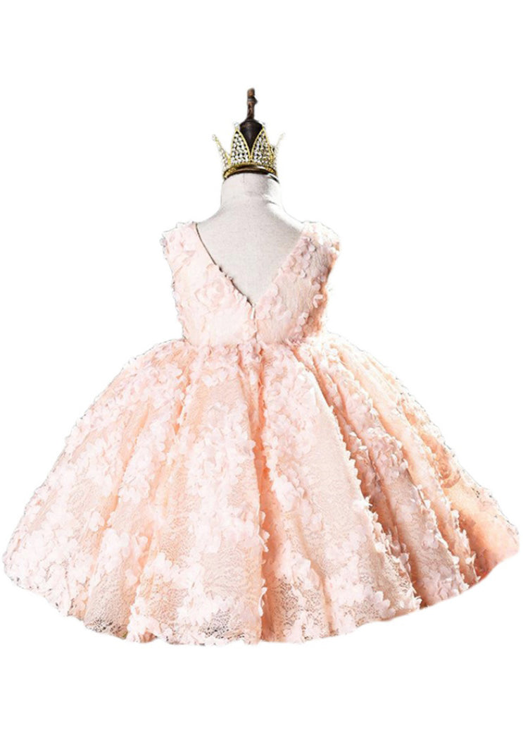 Beautiful Pink O-Neck Backless Girls Vacation Lace Maxi Dresses Summer YS026