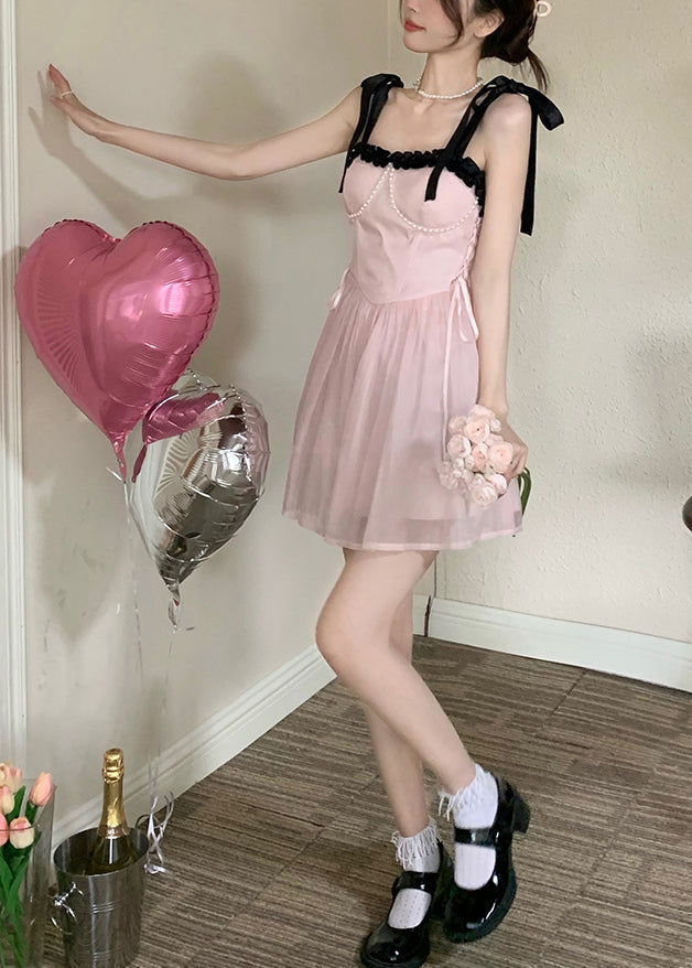 Chiffon Dress Beautiful Princess Pink Summer Patchwork