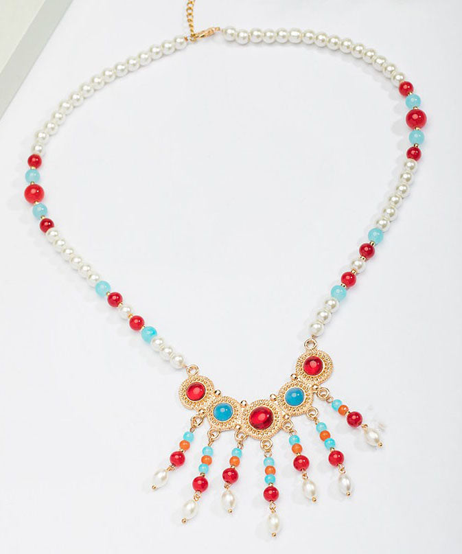 Beautiful Rainbow Copper Alloy Glass Pearl Resin Coloured Glaze Pendant Necklace TX002