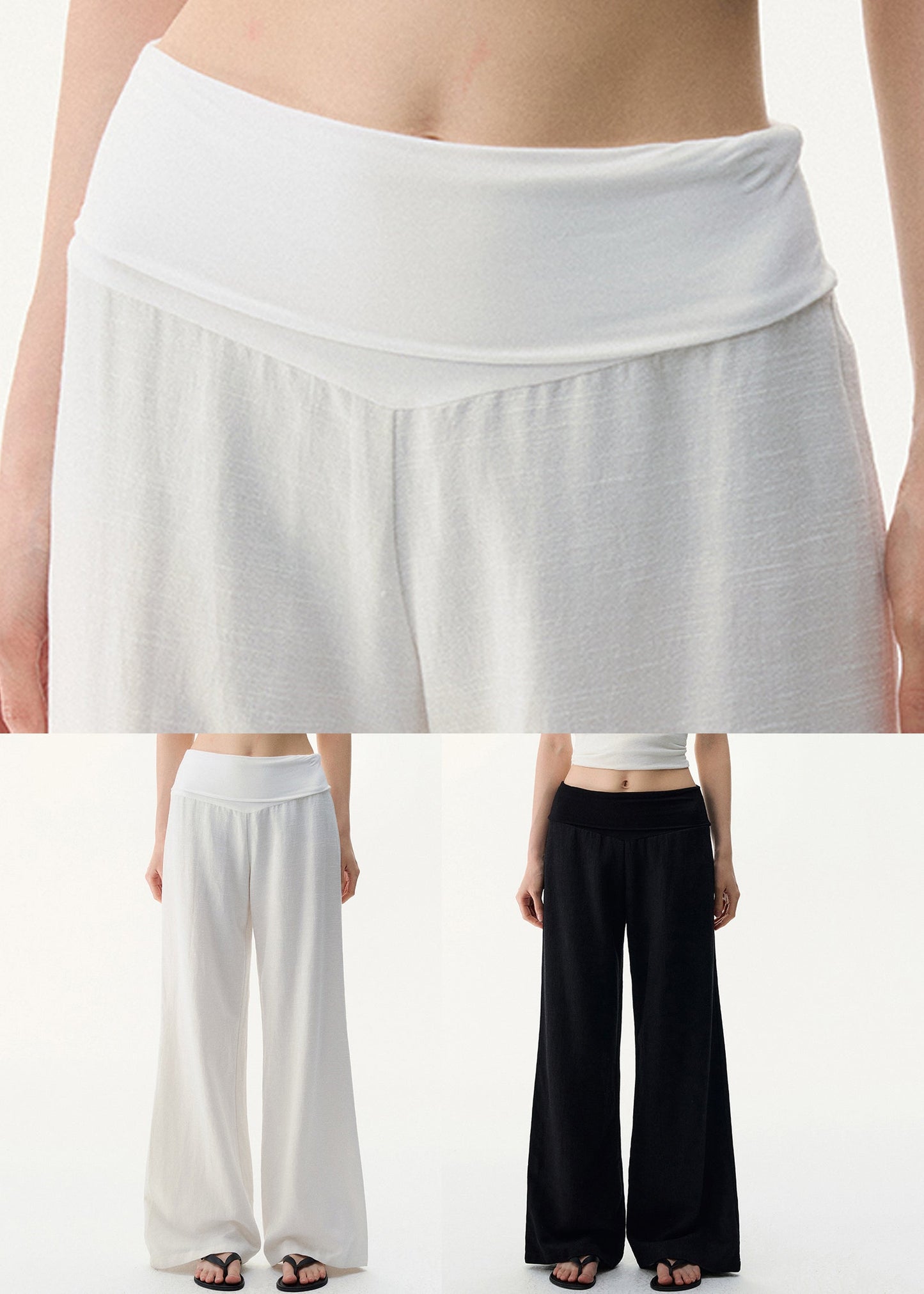 Black Pants Elastic Cozy Waist Leg Wide Linen