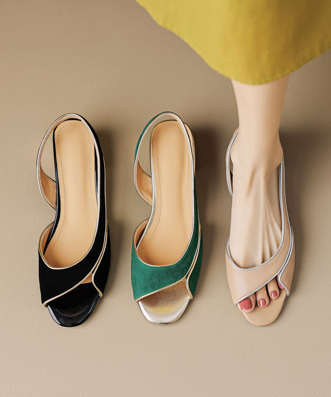 Black Sandals Splicing Chunky Peep Hollow Suede Out Toe