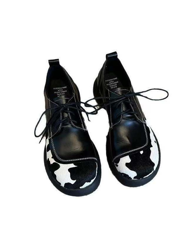 Women Black Up Loafers Splicing Lace Platform For