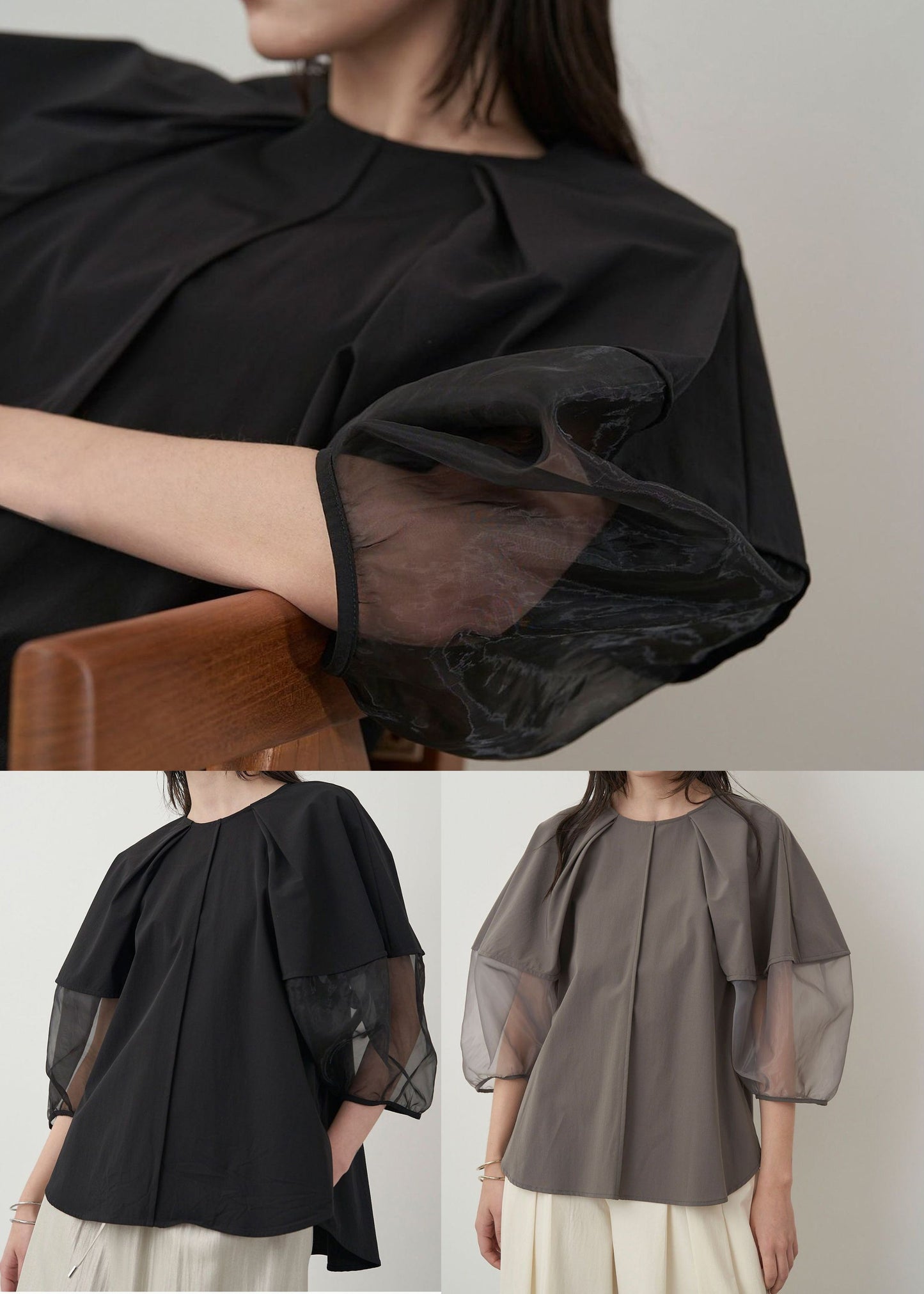 Black Sleeve Oversized Shirt Patchwork Organza Puff