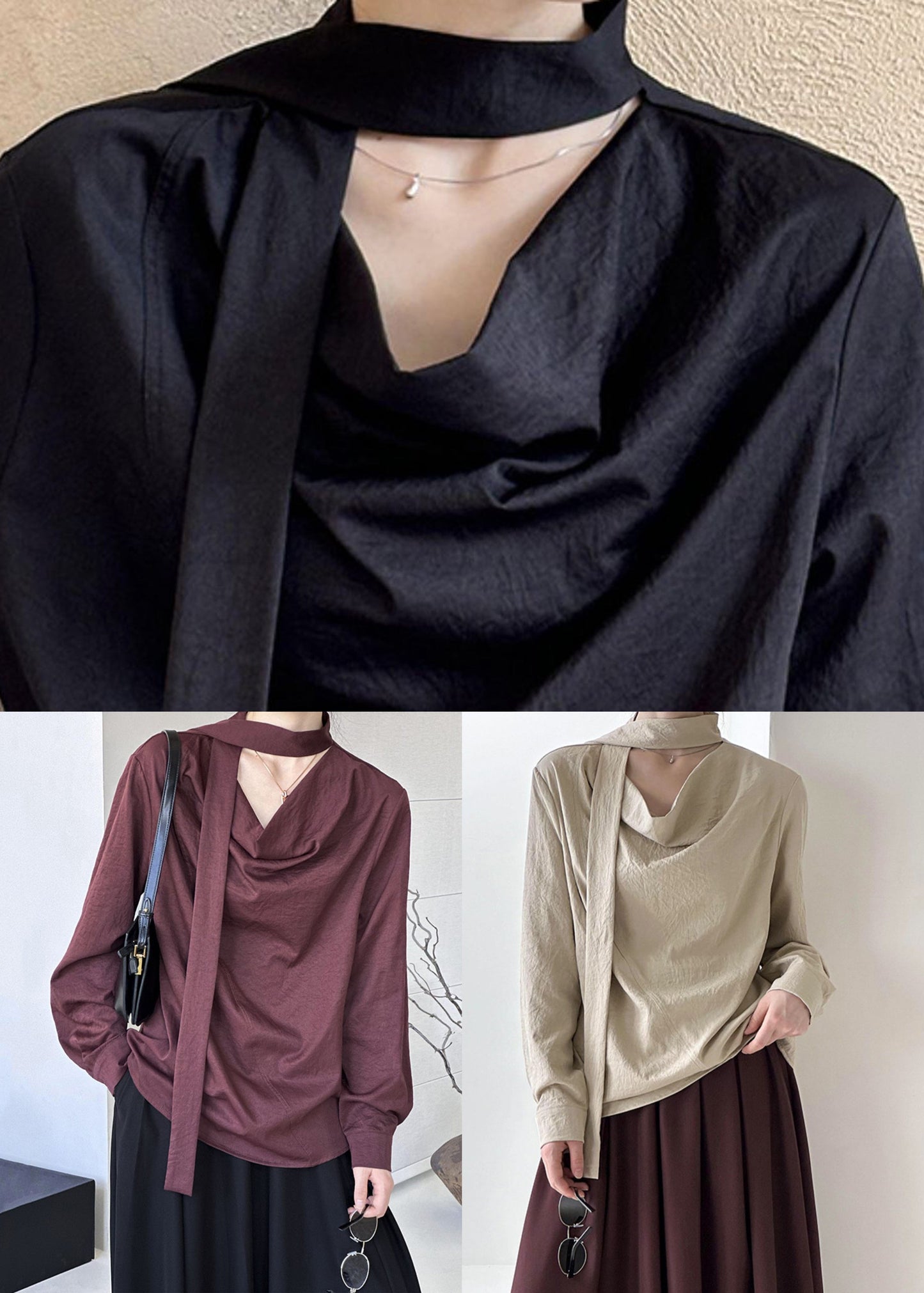 ShirtTops Long Black Sleeve Asymmetrical T