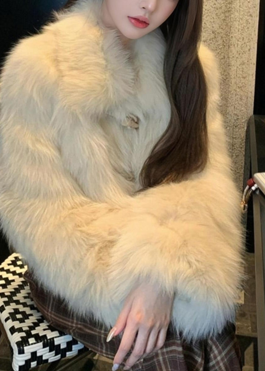 Bohemian Apricot Patchwork Button Mink Hair Coat Winter TY018