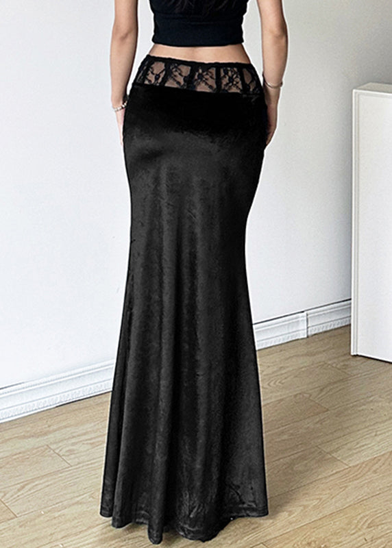Bohemian Black Silm Fit Silk Velvet Wraped Skirt Spring YP052