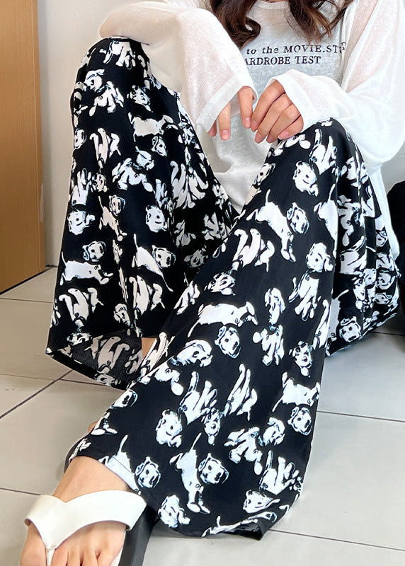 Straight Bohemian Waist Print Pants Elastic Cotton Summer