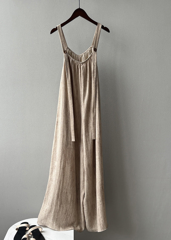 Pockets Khaki Summer Bohemian Solid Light Jumpsuits