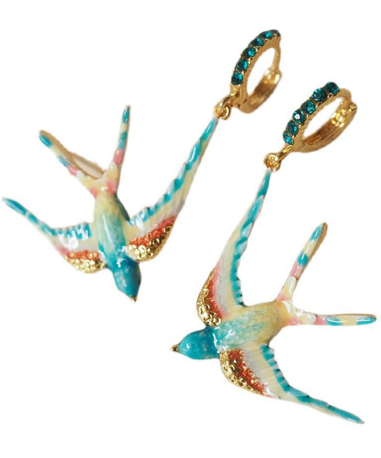 Swallow Copper Gem Drop Rainbow Stone Alloy Enamel Bohemian