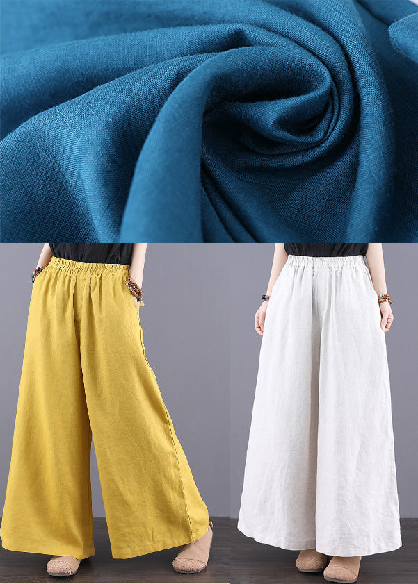 Pants Elastic Waist Pockets Bohemian Linen Yellow Summer