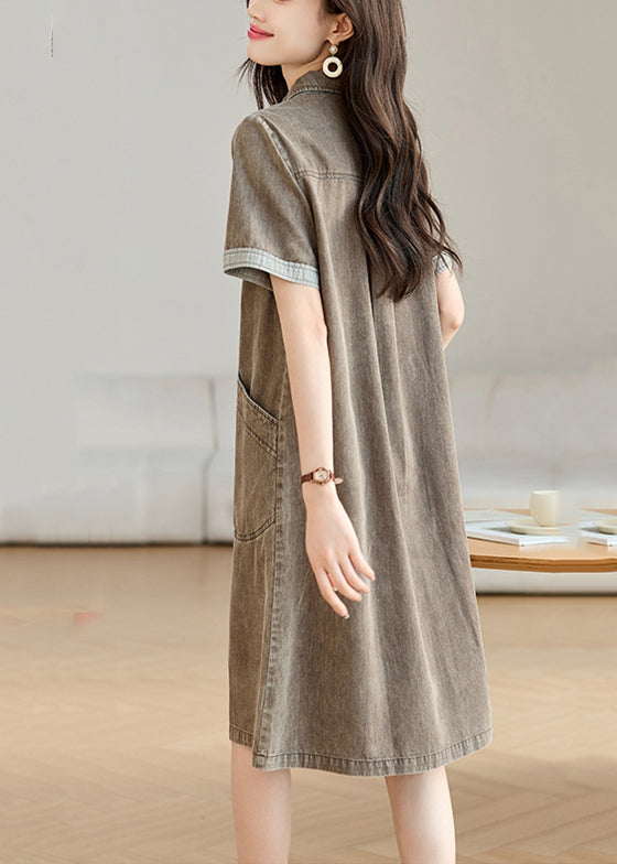 Pockets Collar Denim Pan Peter Summer Grey Day Dresses Boho