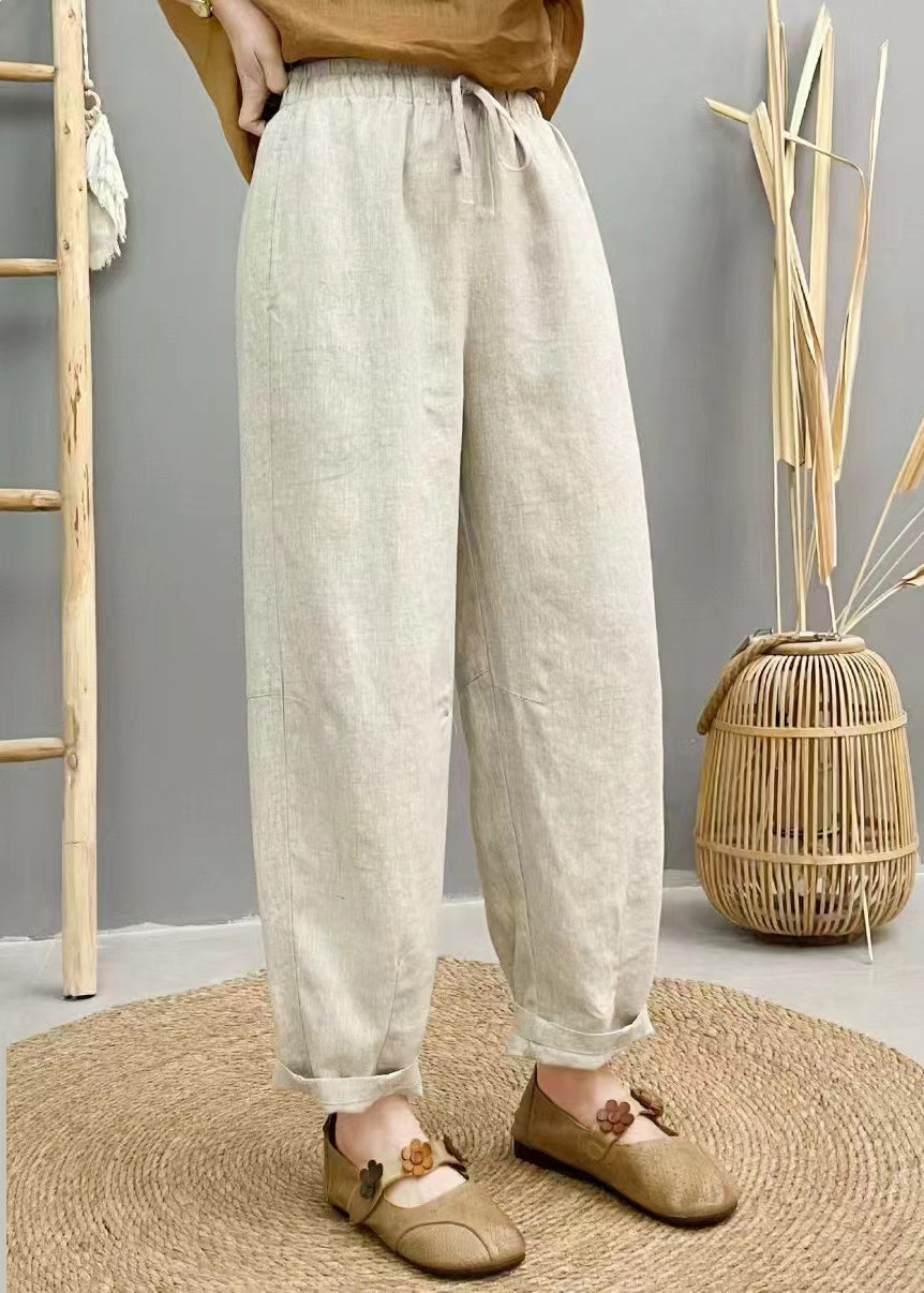 Pants Elastic Summer Waist Oversized Harem Linen Purple Boho