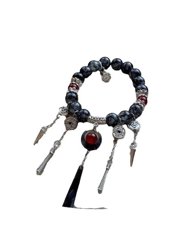 Tassel Charm Stone Gem Sterling Black Boutique Silver Crystal