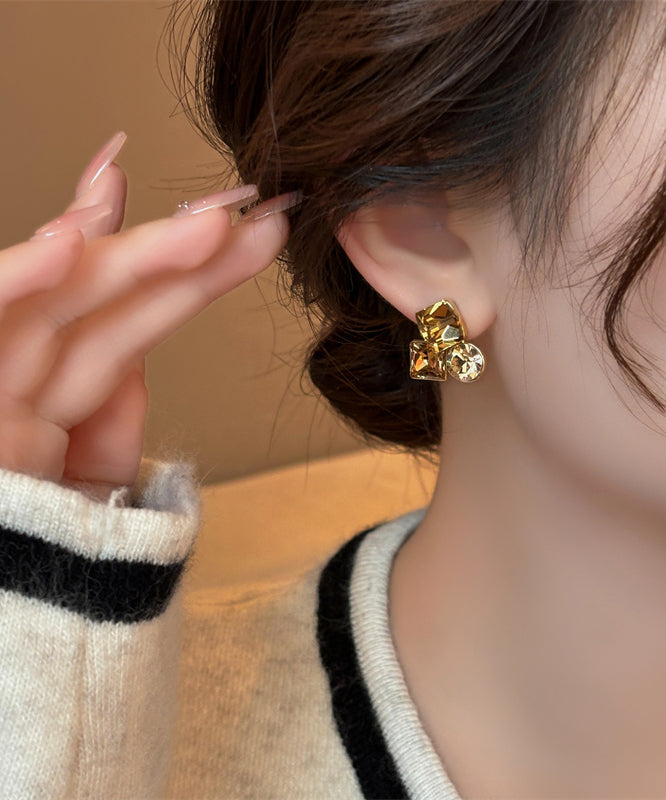 Boutique Gold Copper Alloy Crystal Stud Earrings YD004