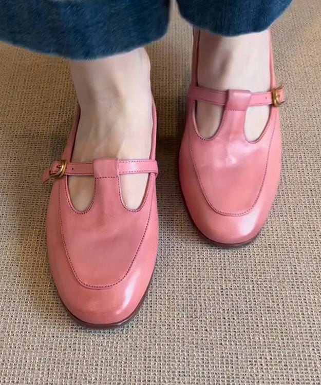 Splicing Shoes Cowhide Flat Leather Pink Boutique