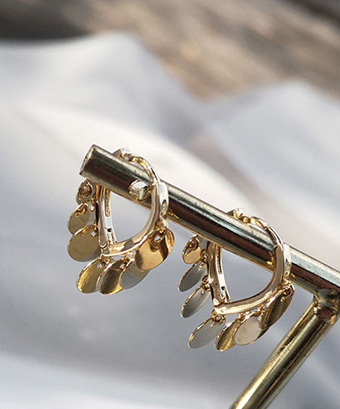 Silver Gold Brief Hoop Sequins Love Earrings Sterling Alloy