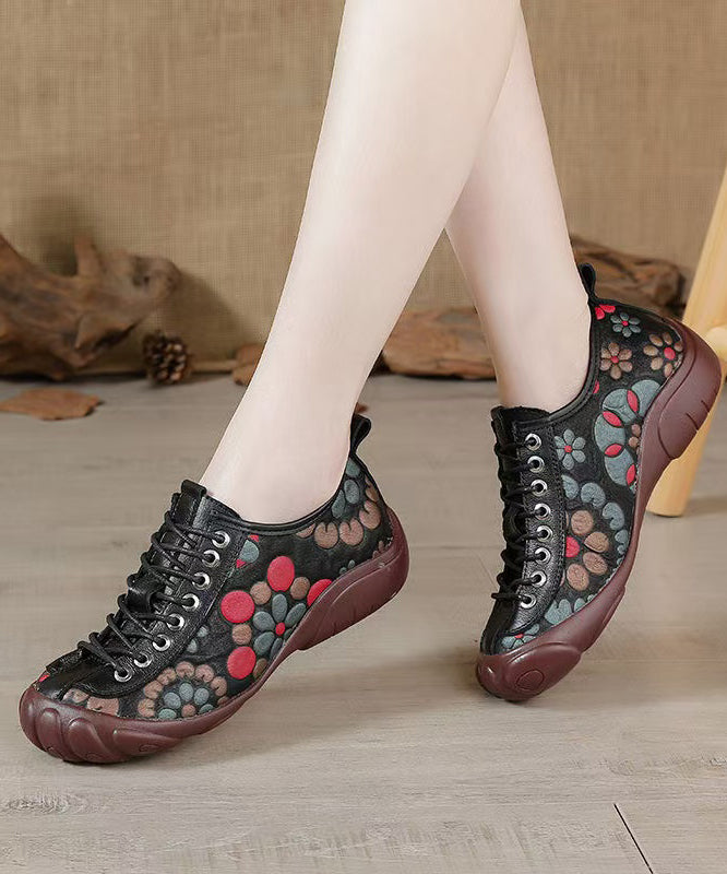 Strap Cowhide Shoes Embossed Flat Splicing Cross Brown Leather