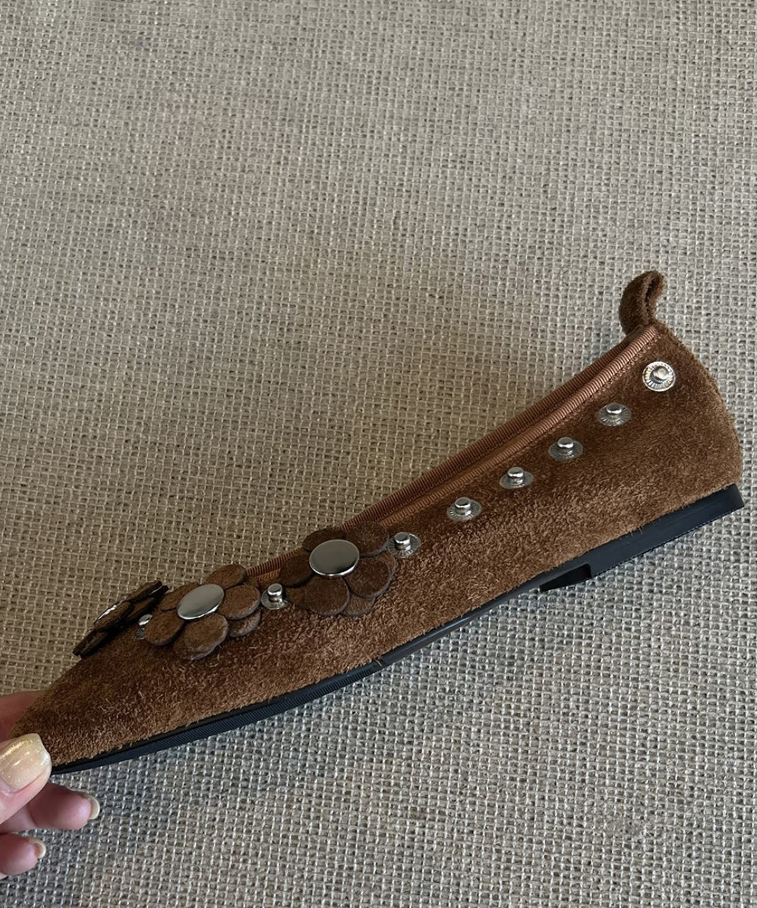 Splicing Suede Women Floral Brown Rivet Flat Shoes For